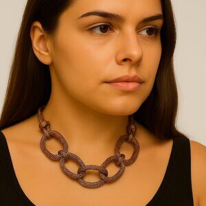 Brown Multi-Strand Hoop Necklace – 20" Bold Statement Women’s Fashion Jewelry